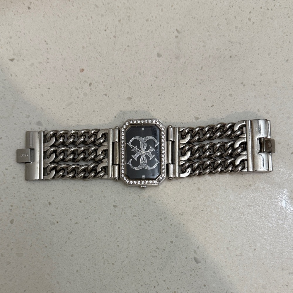 Guess Silver Watch with Black Dial